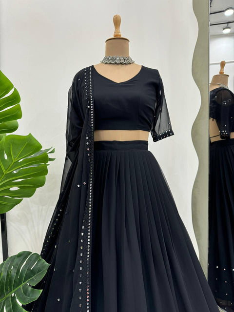 Black Foux Gorgette Seuqnce lehenga choli for women in USA