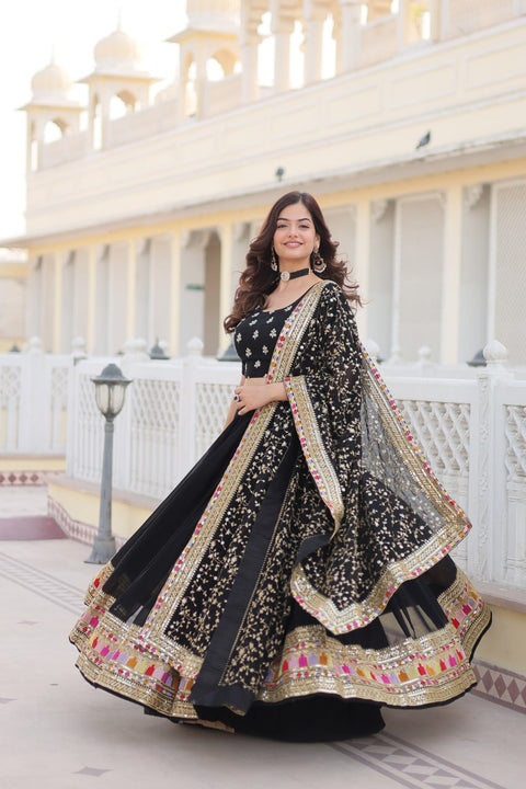 Black Embroidered Fully Flaired Georgette Lehenga Made with Rich Sequins Lehenga Choli For Woman