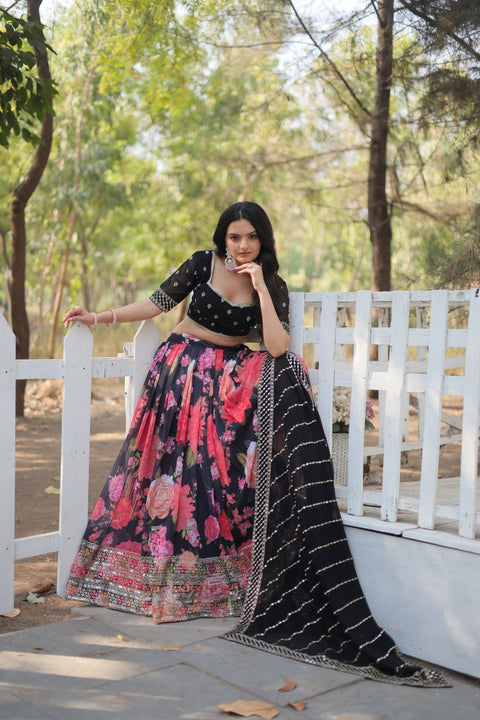 Black Introducing our Exquisite Collection of Digital Printed Georgette Lehenga For Women