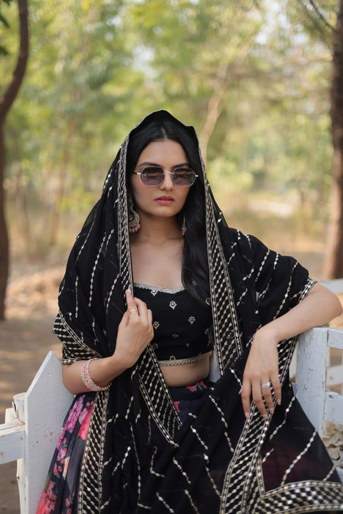 Black Introducing our Exquisite Collection of Digital Printed Georgette Lehenga For Women