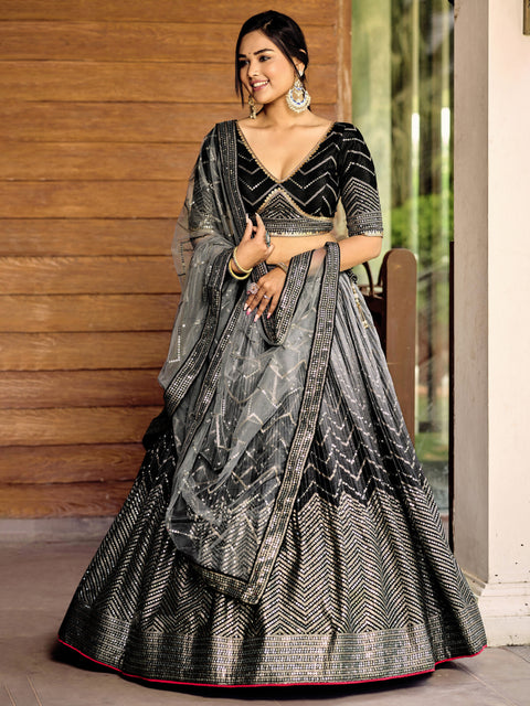 Beautiful Black Party wear Heavy Lehenga Choli for Women with Dupatta Sequence Lehenga Choli In USA