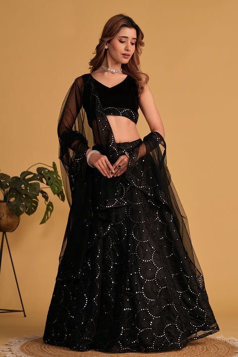 Beautiful Black Party wear Heavy Lehenga Choli for Women with Dupatta Sequence Lehenga Choli In USA