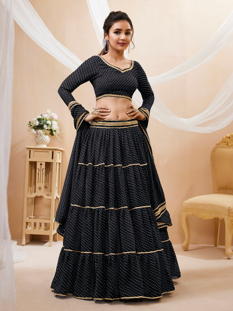 Dazzling Black Color Party wear Heavy Lehenga Choli for Women with Dupatta Sequence Lehenga Choli In USA