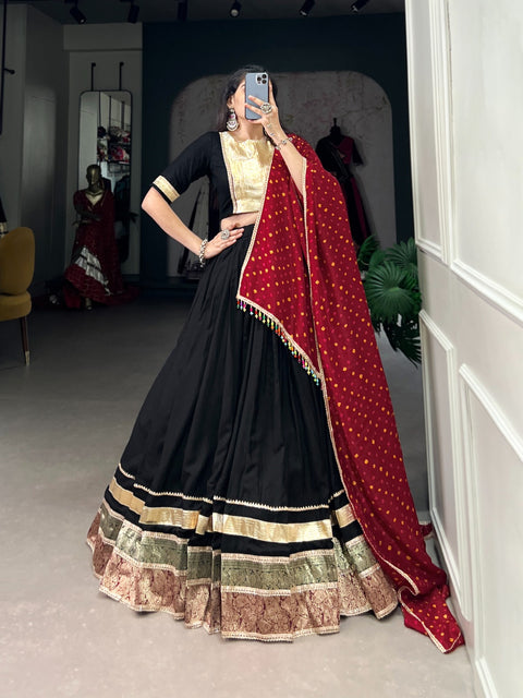 Celebrate in style: Rayon lehenga with a touch of Jacquard And Embossed Design Gota Lace For Women