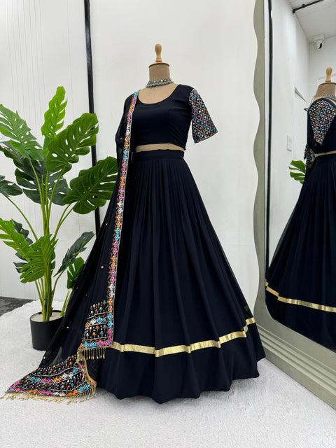 Black For your essential part of gujarati collection we are presenting navratri attire lehenga choli