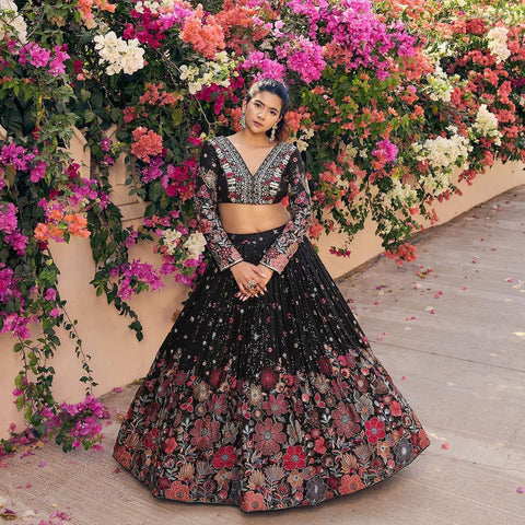 Elegant Black gorgette Presenting New Wedding Collection Lehenga Choli With Full Heavy Embroidery Sequence Work Lehenga choli For Women