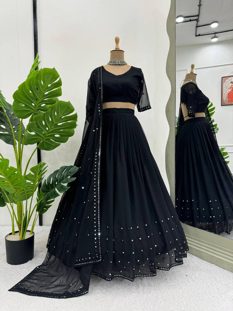 Black Foux Gorgette Seuqnce lehenga choli for women in USA