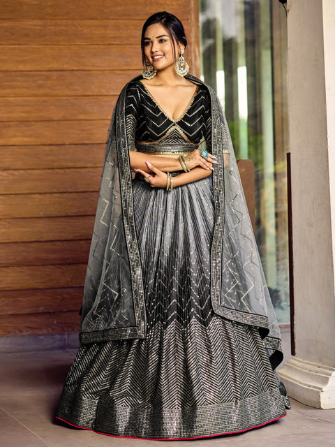 Beautiful Black Party wear Heavy Lehenga Choli for Women with Dupatta Sequence Lehenga Choli In USA