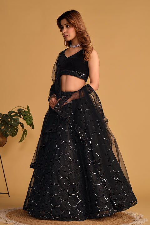 Beautiful Black Party wear Heavy Lehenga Choli for Women with Dupatta Sequence Lehenga Choli In USA