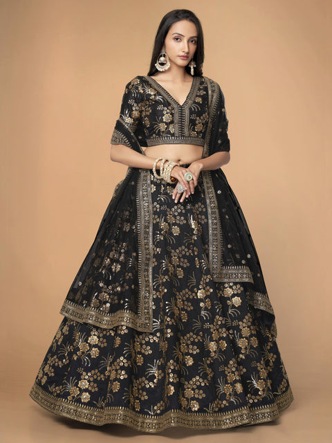 Black Richly Designed Wedding Wear Heavy Lehenga Choli for Women with Dupatta in USA Sequence Lehenga Choli