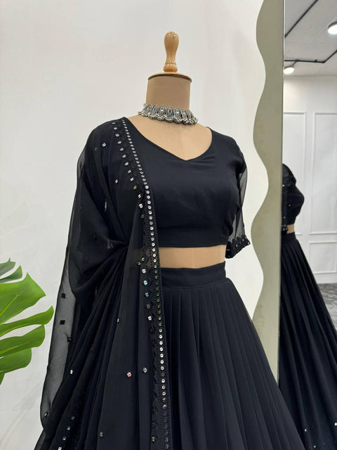 Black Foux Gorgette Seuqnce lehenga choli for women in USA