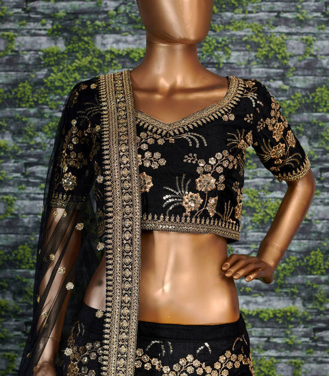 Black Wedding wear Heavy Lehenga Choli for Women with Dupatta Sequence Lehenga Choli In USA