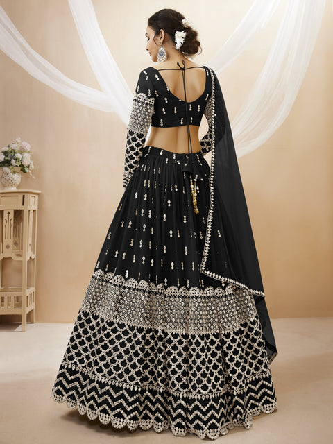 Dazzling Black Color Wedding wear Heavy Lehenga Choli for Women with Dupatta Sequence Lehenga Choli In USA