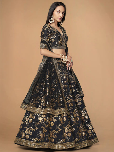 Black Richly Designed Wedding Wear Heavy Lehenga Choli for Women with Dupatta in USA Sequence Lehenga Choli