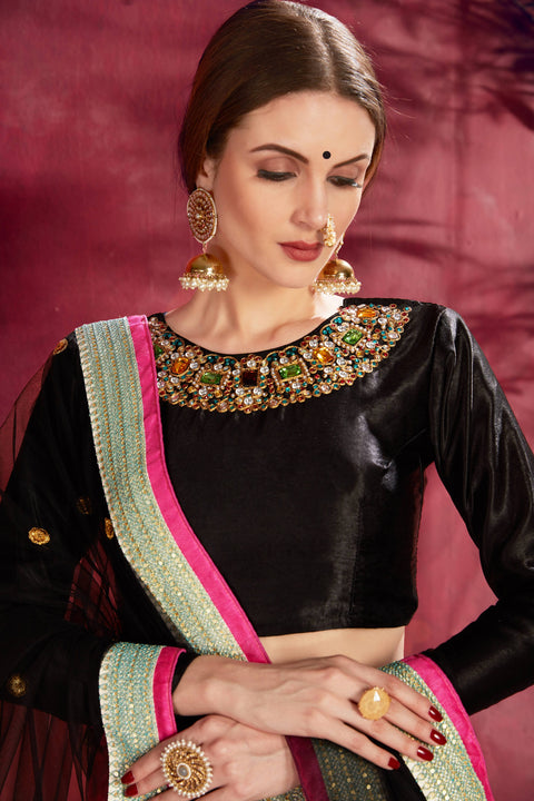 Black Multicolor Traditional fancy lehenga Choli for women In Wedding Occasion with Dupatta in USA