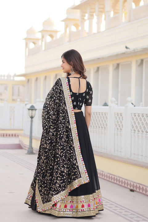 Black Embroidered Fully Flaired Georgette Lehenga Made with Rich Sequins Lehenga Choli For Woman