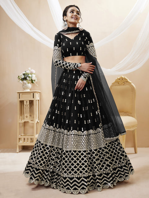 Dazzling Black Color Wedding wear Heavy Lehenga Choli for Women with Dupatta Sequence Lehenga Choli In USA