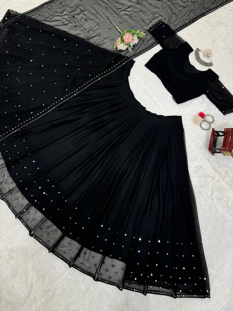 Black Foux Gorgette Seuqnce lehenga choli for women in USA