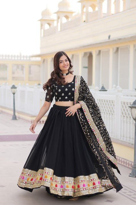 Black Embroidered Fully Flaired Georgette Lehenga Made with Rich Sequins Lehenga Choli For Woman