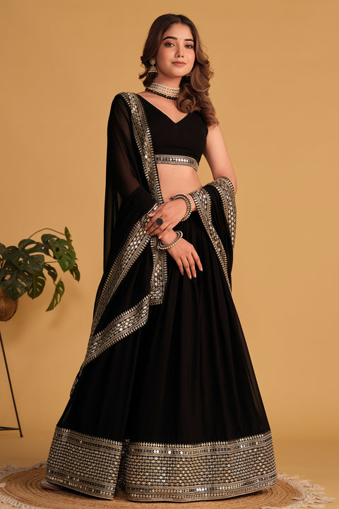 Black Party wear Heavy Lehenga Choli for Women with Dupatta Sequence Lehenga Choli In USA