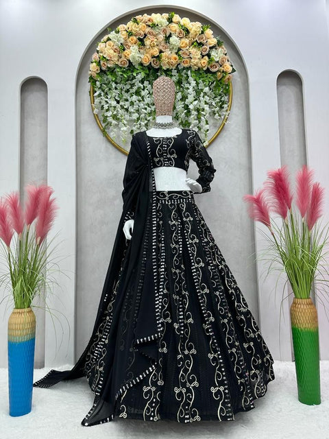 Black gorgette Presenting New Wedding Collection Lehenga Choli With Full Heavy Embroidery Sequence Work Lehenga choli For Woman