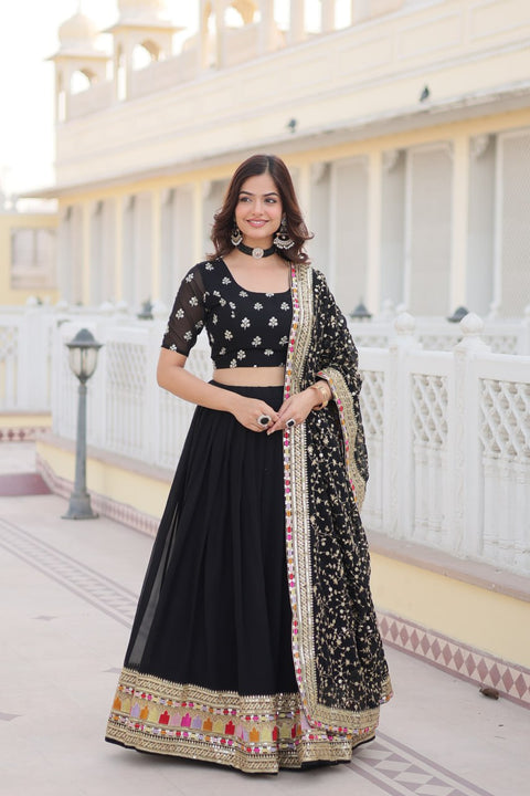 Black Embroidered Fully Flaired Georgette Lehenga Made with Rich Sequins Lehenga Choli For Woman