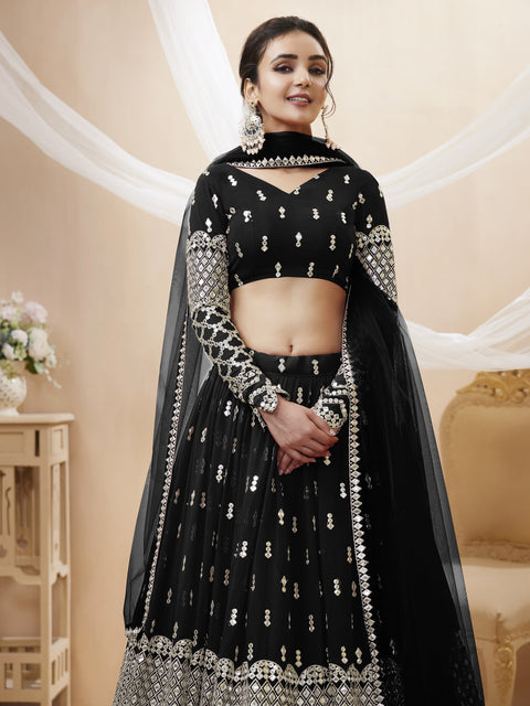 Dazzling Black Color Wedding wear Heavy Lehenga Choli for Women with Dupatta Sequence Lehenga Choli In USA