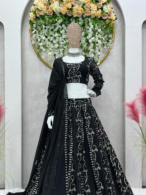 Black gorgette Presenting New Wedding Collection Lehenga Choli With Full Heavy Embroidery Sequence Work Lehenga choli For Woman