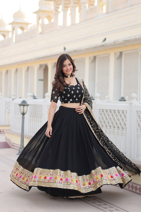 Black Embroidered Fully Flaired Georgette Lehenga Made with Rich Sequins Lehenga Choli For Woman