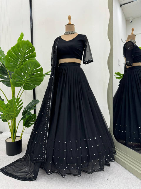 Black Foux Gorgette Seuqnce lehenga choli for women in USA