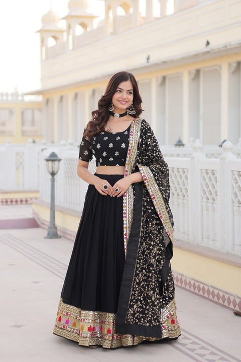 Black Embroidered Fully Flaired Georgette Lehenga Made with Rich Sequins Lehenga Choli For Woman