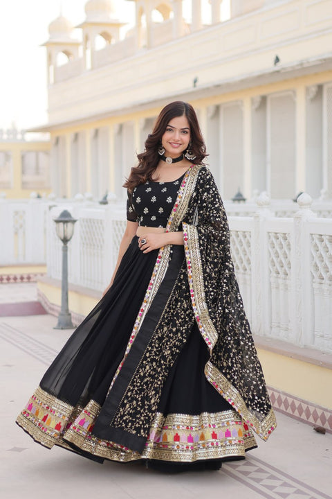 Black Embroidered Fully Flaired Georgette Lehenga Made with Rich Sequins Lehenga Choli For Woman