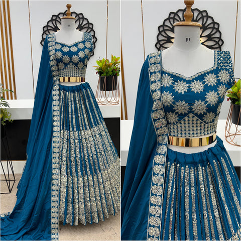 Teal blue Presenting New Wedding Collection Lehenga Choli With Full Heavy Embroidery Sequence Work For Women