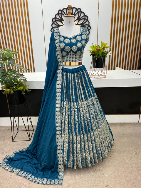 Teal blue Presenting New Wedding Collection Lehenga Choli With Full Heavy Embroidery Sequence Work For Women