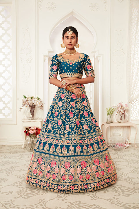 Blue Embellished Fancy Lehenga Choli for Women In Wedding Occasion with Dupattaa in USA