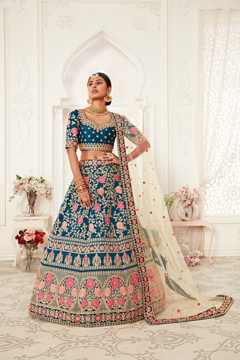 Blue Embellished Fancy Lehenga Choli for Women In Wedding Occasion with Dupattaa in USA