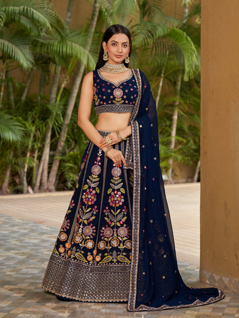 Mesmerizing Navy Blue  Wedding wear Heavy Lehenga Choli for Women with Dupatta Sequence Lehenga Choli In USA