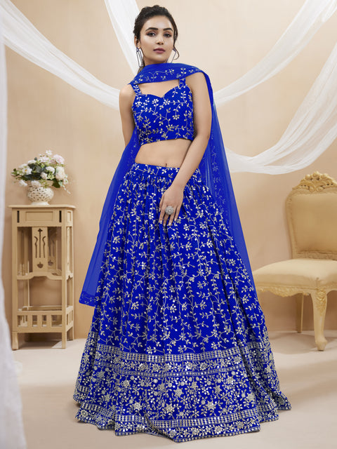 Georgette Blue Party wear Heavy Lehenga Choli for Women with Dupatta Sequence Lehenga Choli In USA