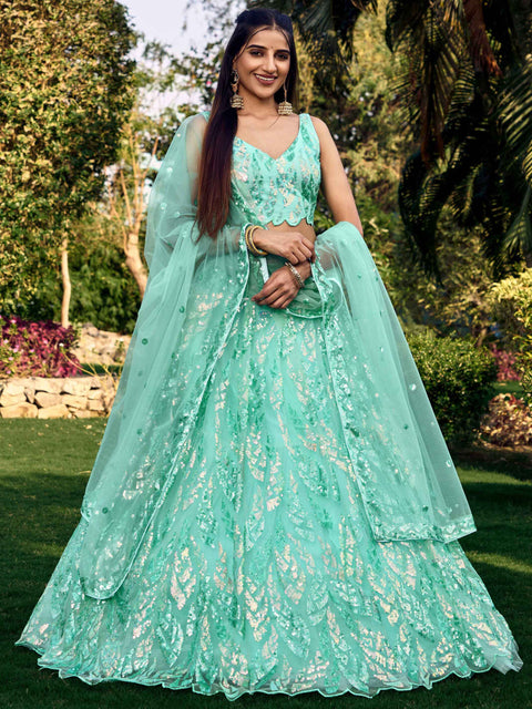 Blue Heavy Lehenga Choli for Women with Dupatta Sequence Lehenga Choli In USA