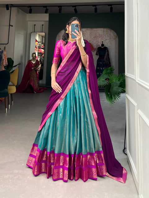 Crafted with love, adorned with heritage : The South-style Kanchipuram silk lehenga choli for women