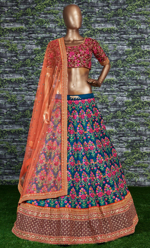 Everyone will admire you when you wear this Stunning Blue and Purple Embroidered Designer Lehenga Choli For Women