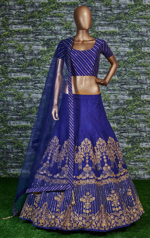 Flaunt your simple and pretty look with this hypnotic blue colored lehenga choli For Woman