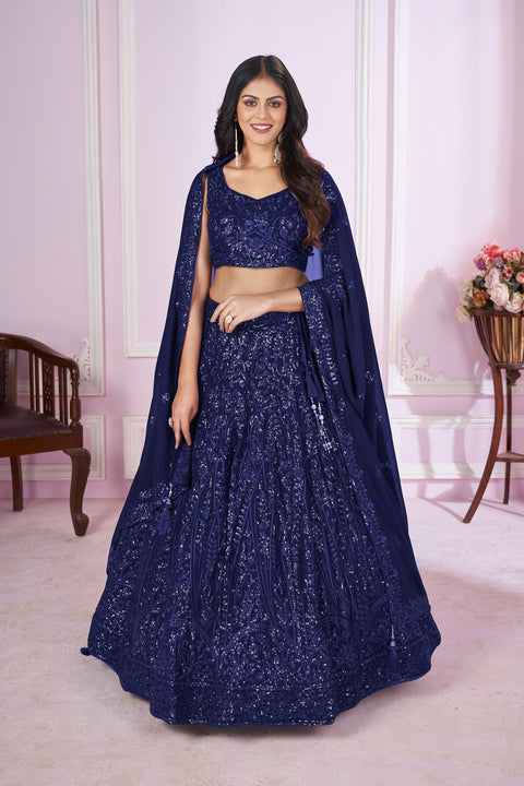 Blue Charming Party wear Heavy Lehenga Choli for Women with Dupatta Sequence Lehenga Choli In USA