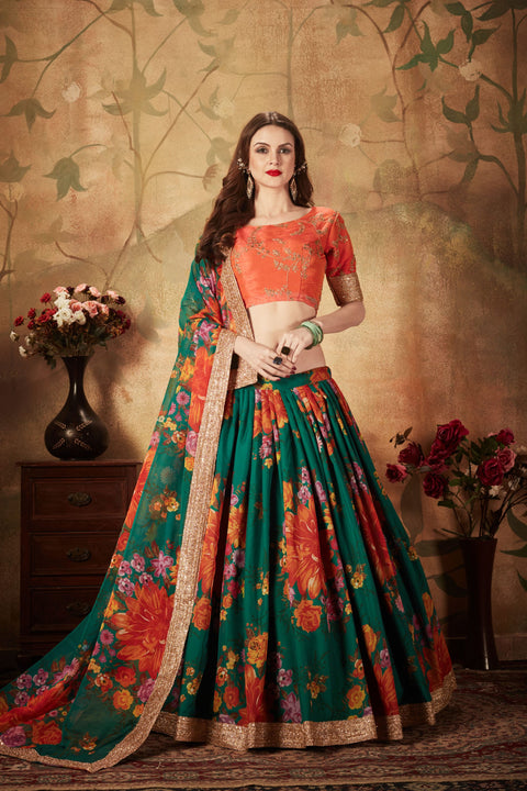 Green and Orange Radiant Fancy Lehenga Choli for Women In Wedding Occasion with Dupatta in USA