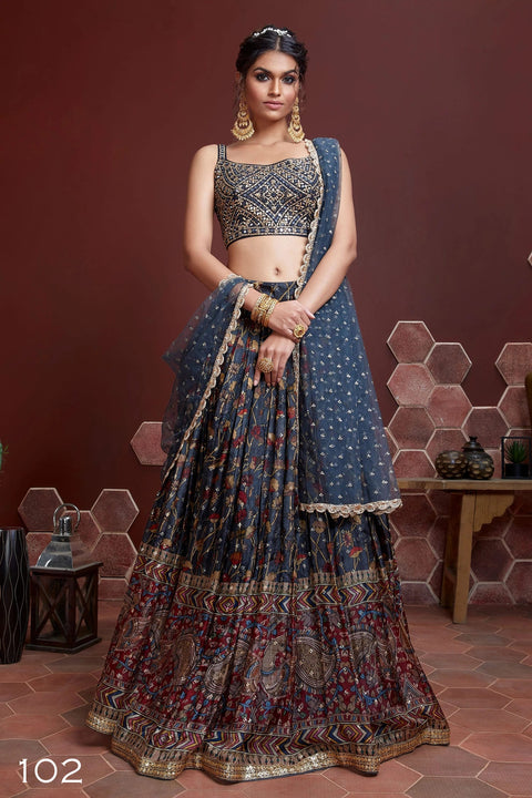 Blue Charming Party wear Heavy Lehenga Choli for Women with Dupatta Sequence Lehenga Choli In USA