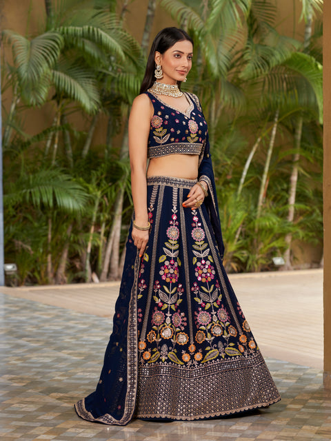 Mesmerizing Navy Blue  Wedding wear Heavy Lehenga Choli for Women with Dupatta Sequence Lehenga Choli In USA