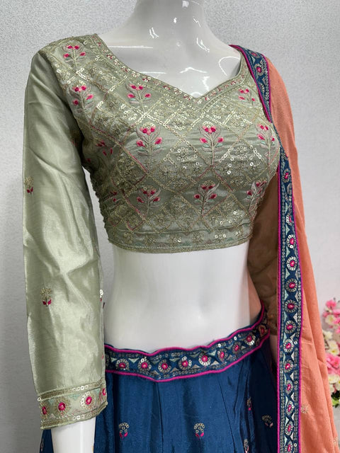 Bridal Wear Heavy Chinon Embroidery Work Lehengas Choli With Dupatta For Women