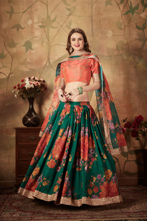 Green and Orange Radiant Fancy Lehenga Choli for Women In Wedding Occasion with Dupatta in USA