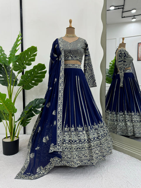 Blue Foux Gorgette Seuqnce lehenga choli for women in USA