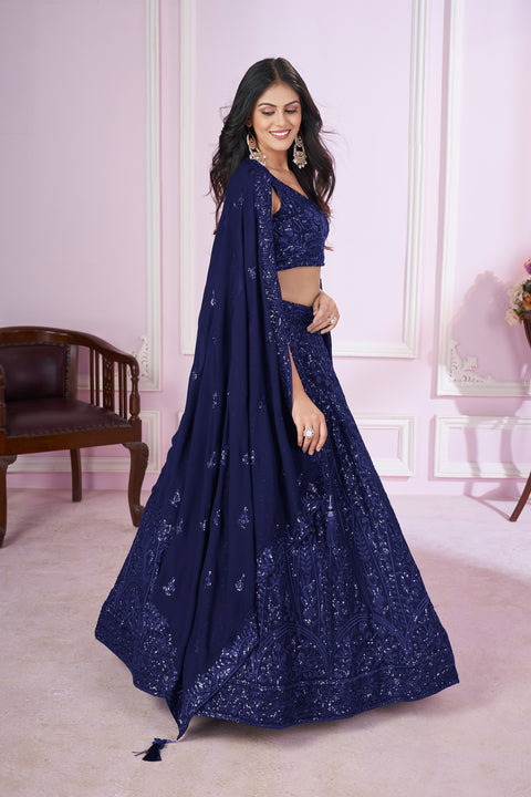 Blue Charming Party wear Heavy Lehenga Choli for Women with Dupatta Sequence Lehenga Choli In USA